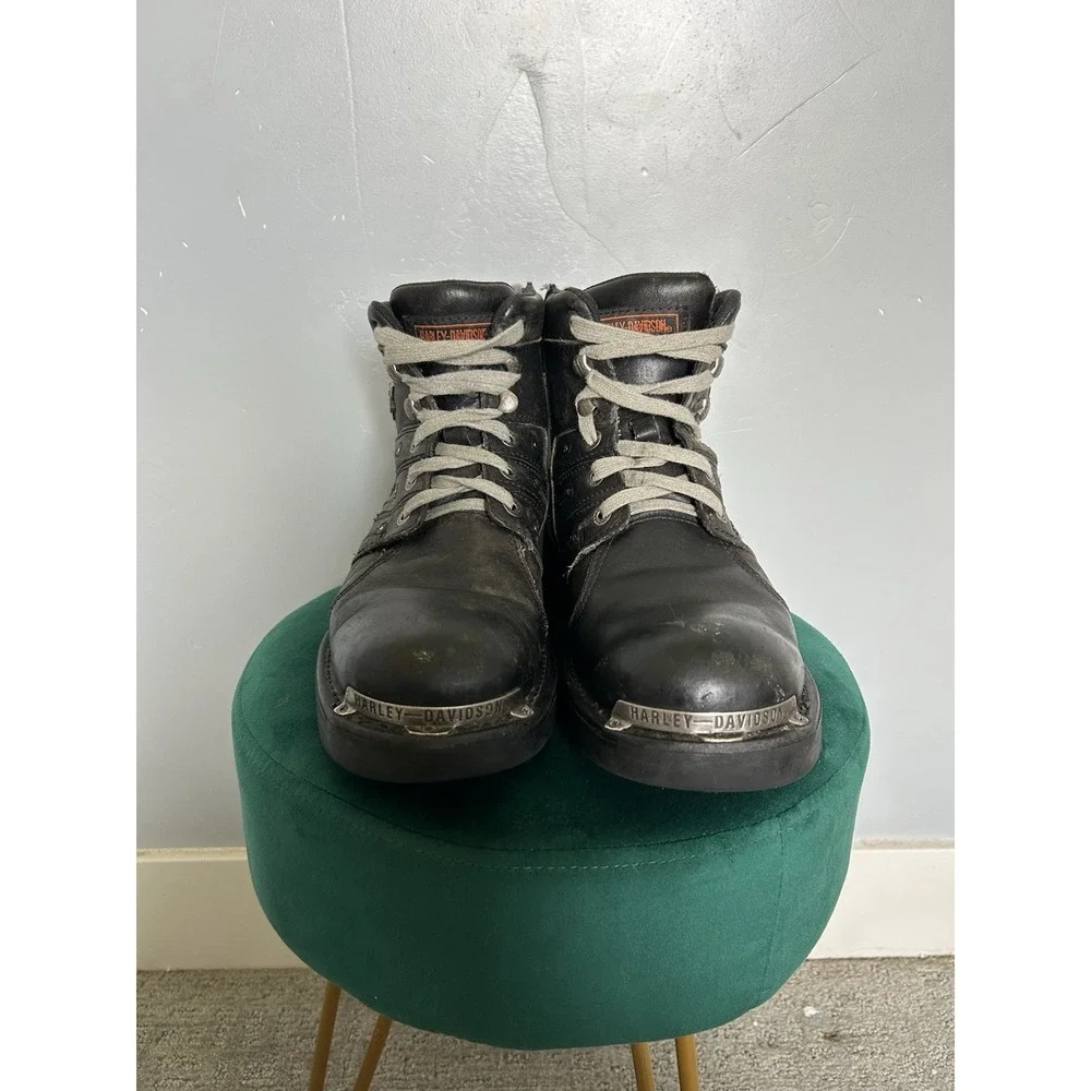 Vintage Harley-Davidson Men's Black Leather Steel Toe Motorcycle Boots Size 9